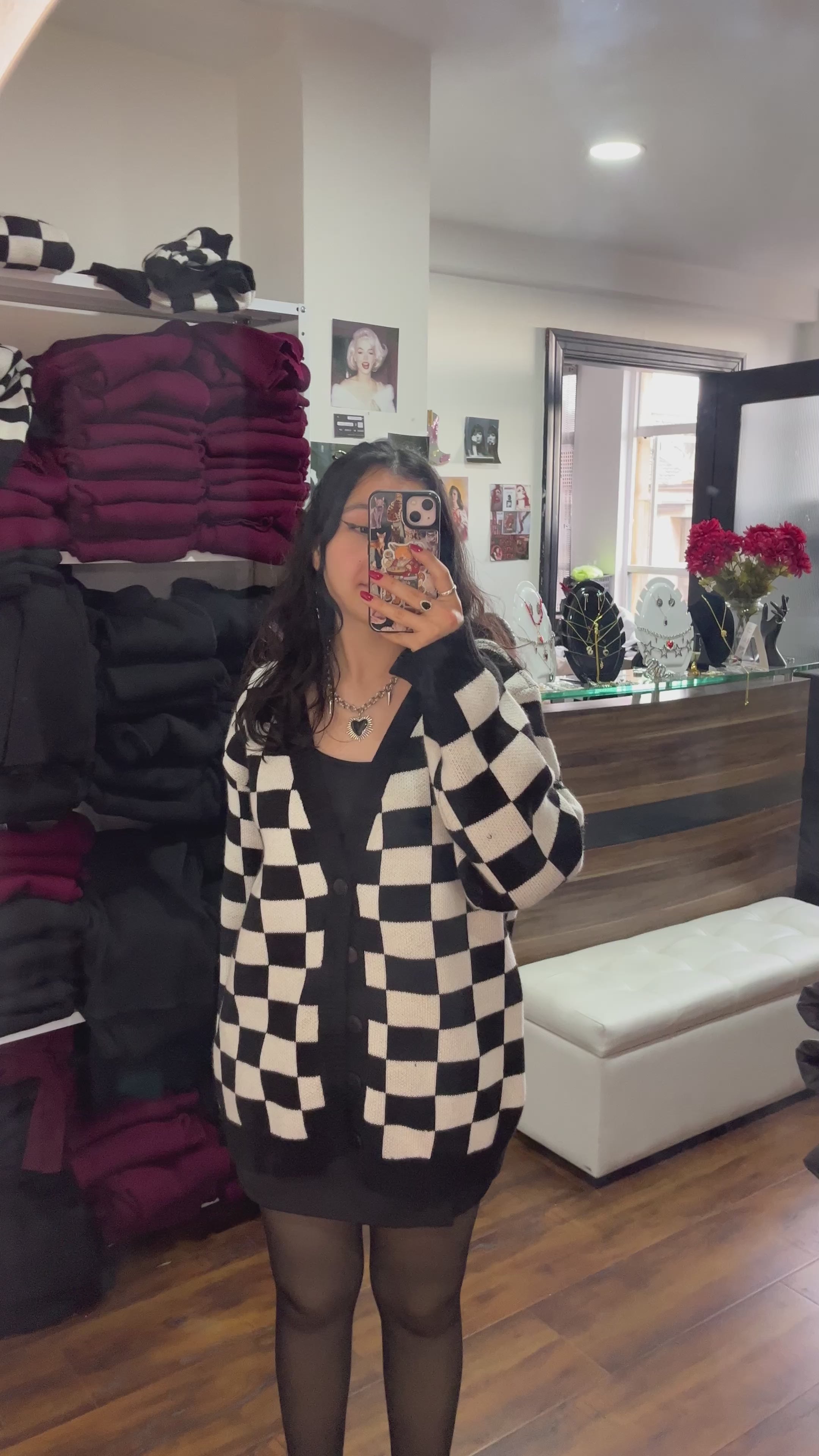 Cardigan Tejido Retro de ajedrez