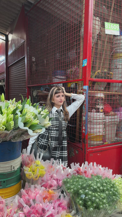 Vestido Tessa de cuadros B&N