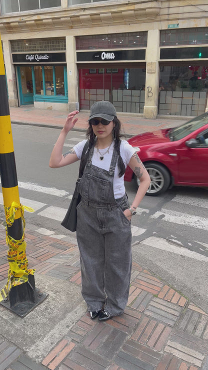 Overol de Jean Baggy Barrel gris acid wash